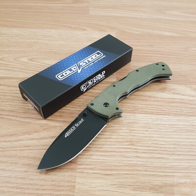 Cold Steel 4-Max Scout Folding Knife 4'' AUS-10A Steel Blade Green Griv-Ex Handle
