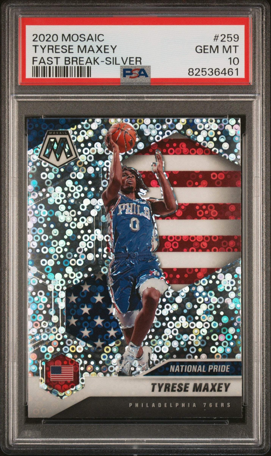 Graded 2020 Mosaic Tyrese Maxey #259 Fast Break Silver RC Basketball Card PSA 10
