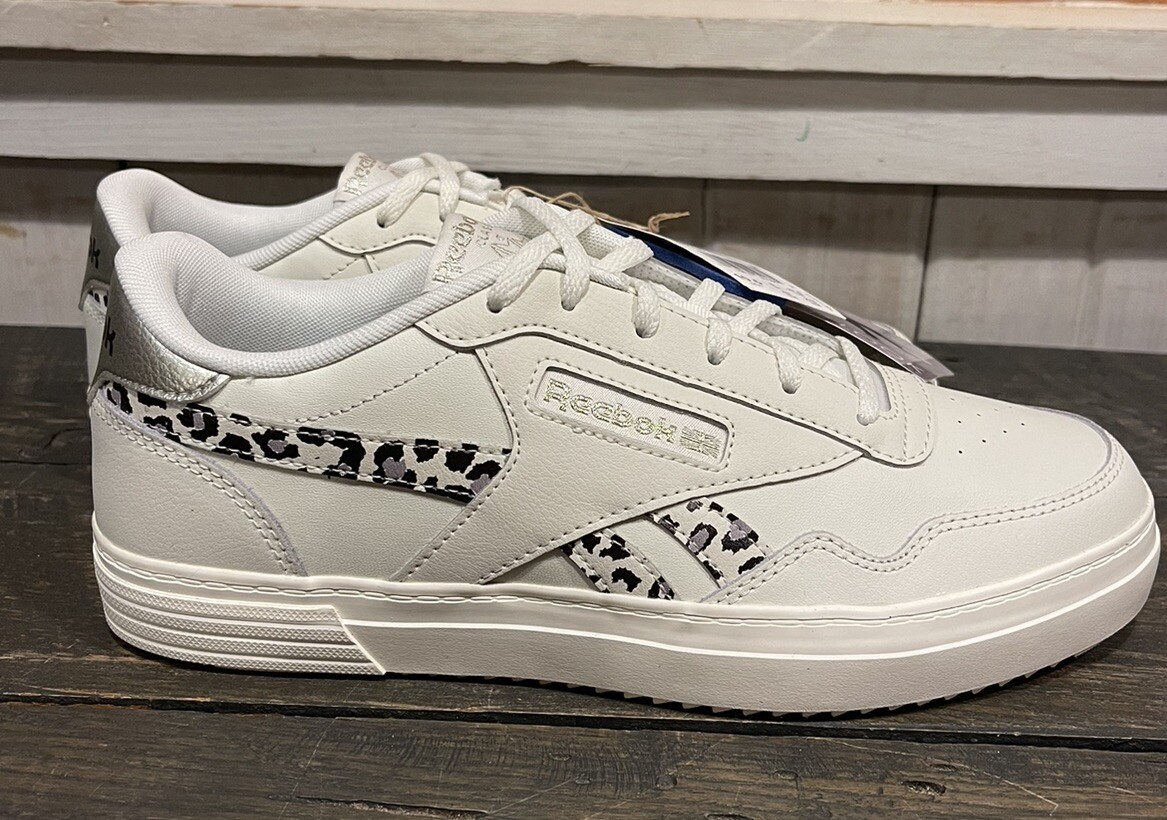 Reebok Club Memt Bold White Cheetah Print Shoes Lace Up Sneaker Women's 