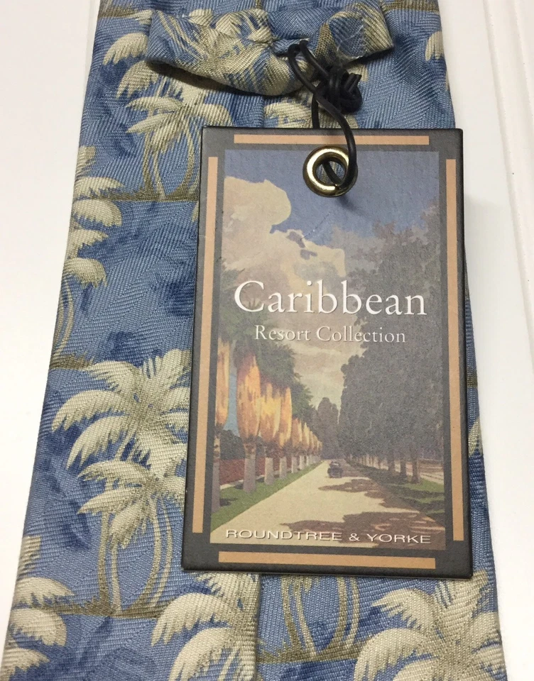 Corbata Floral Hawaiana Seda Palmeras Azul Marfil Caribbean Resort Collection Foto 4 de 4