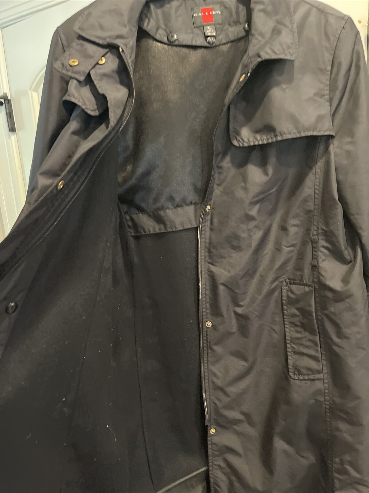 Gallery Black Lined XL Trench Coat Rain Coat - image 7