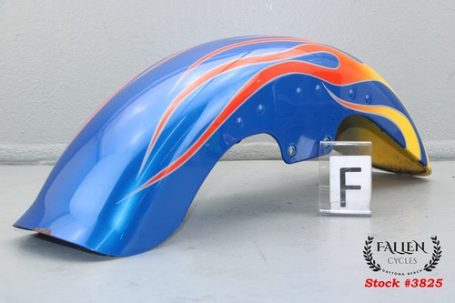 SM DENT 2007 Harley Softail Fatboy Front Fender BLUE PEARL W/ FLAMES - Picture 1 of 16