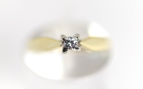 14kt – 585 Damengoldring Oro Giallo Solitario Brillante Diamante 0,09ct, Rg. 52 - Foto 8 di 11