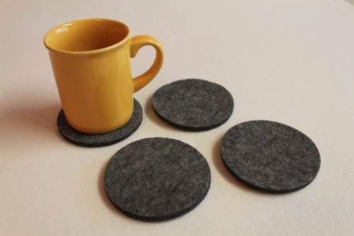 Grey Felt Coasters Simple Shape Circle Felt Set of 4 NEW FELT 7mm Handmade Eire