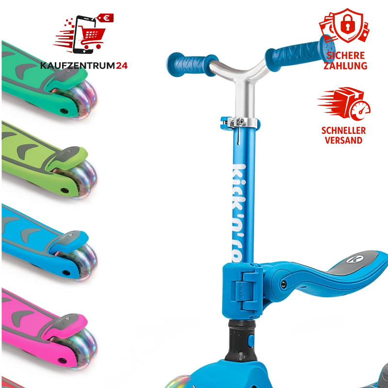 Kinder Roller Faltbar 3 LED-Räder Anti-Rutsch-Deck 50KG 2-in-1 mit Sitz Outdoor