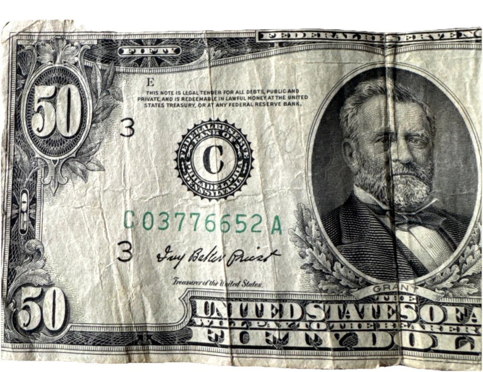 1950 $ 50 Fifty Dollar Bill Series A Federal Reserve Note Vintage Currency - Image 2 of 4