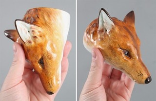 Antique 19thC German KPM Painted Porcelain Hunting Figural Fox Stirrup Cup NR