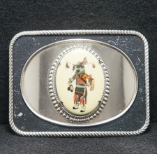 WE13166 GREAT VINTAGE 1970s INDIAN NATIVE AMERICAN CHIEF ARTWORK BELT BUCKLE