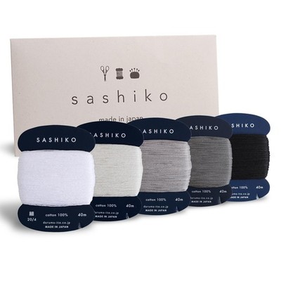 Sashiko Thread 100% Cotton Card Type (43.7 yd) x 5 Colors with English Manual...