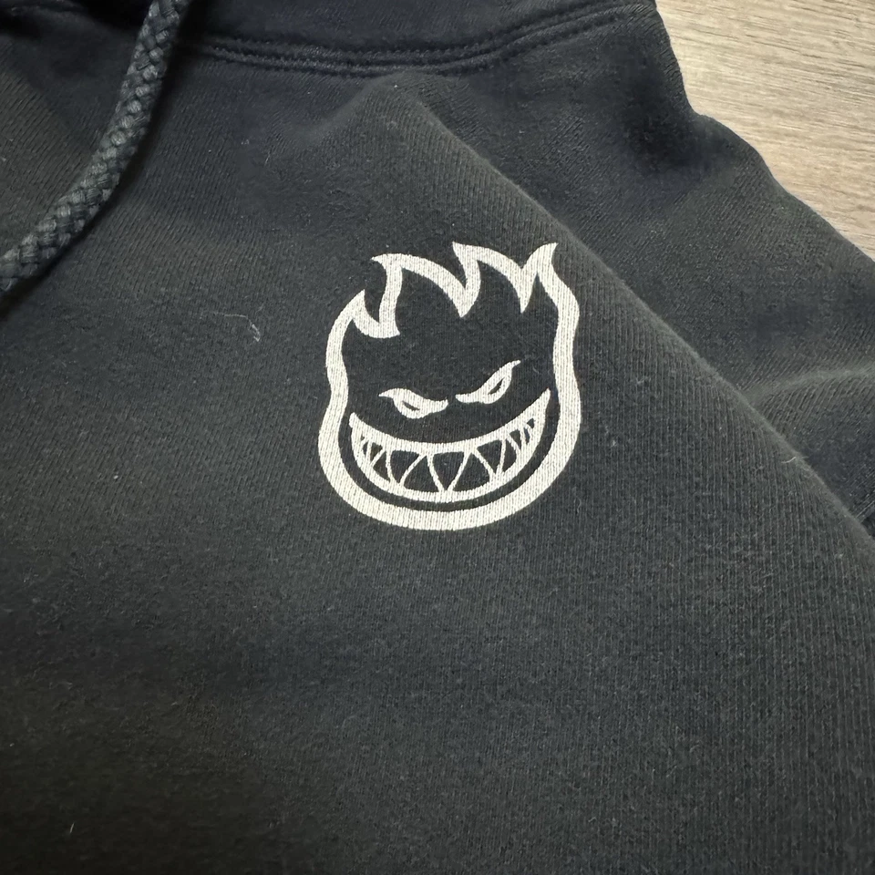 Moletom com capuz Spitfire The End preto vintage tamanho Y2K pequeno skatista grunge punk anos 90 - Imagem 2 de 3
