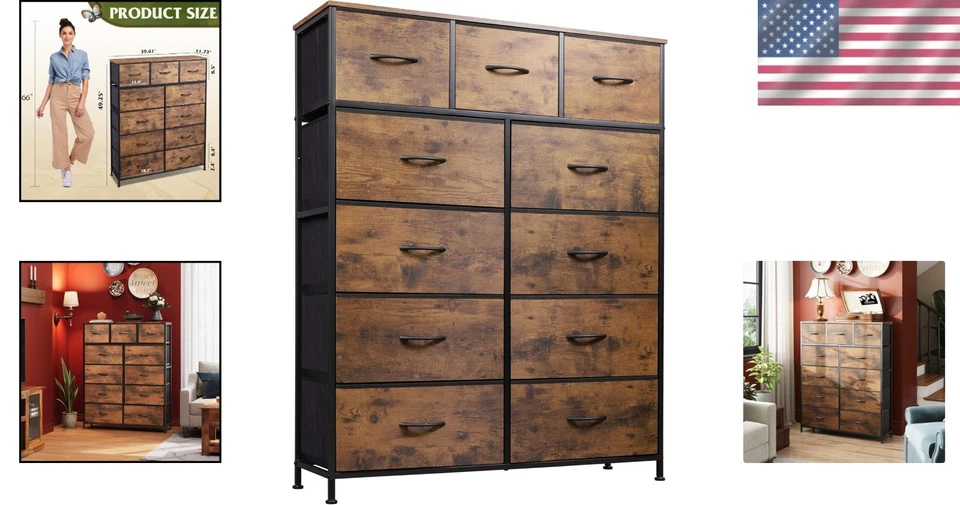 Fabric Drawer Storage Tower, Rustic Brown Organizer - Image 2 of 4
