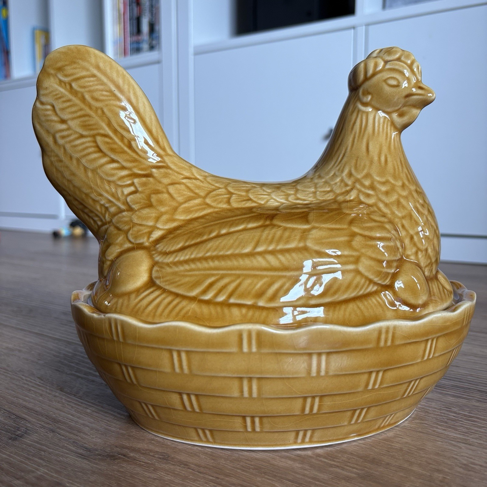 Plato canasta de huevos de cerámica vintage Sadler England pollo gallina en nido