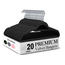Velvet Clothes Hangers 20 Pack Heavy Duty Durable Space Saving BLACK  SILVER