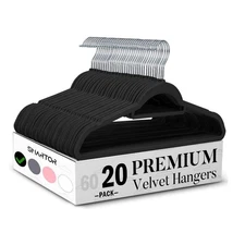 Velvet Clothes Hangers (20 Pack) Heavy Duty Durable Space Saving BLACK & SILVER