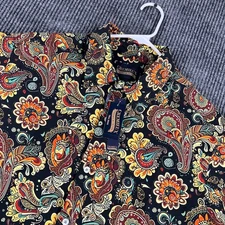 Cremieux Shirt Mens Large Tall LT Black Paisley Short Sleeve Button Up New