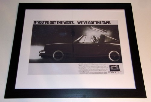 FRAMED Maxell Cassette Tape "BLOWN AWAY" 1982 Ad Poster 23"x20" Porsche 911