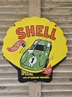HUGE VINTAGE  SHELL GASOLINE SPECIAL EDITION HOT WHEELS PORCELAIN SIGN 30"