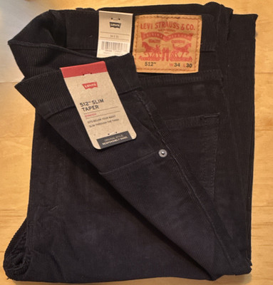 Levi's Men's Black Corduroy Pants 34W Slim Fit Tapered Stretch 5-Pocket