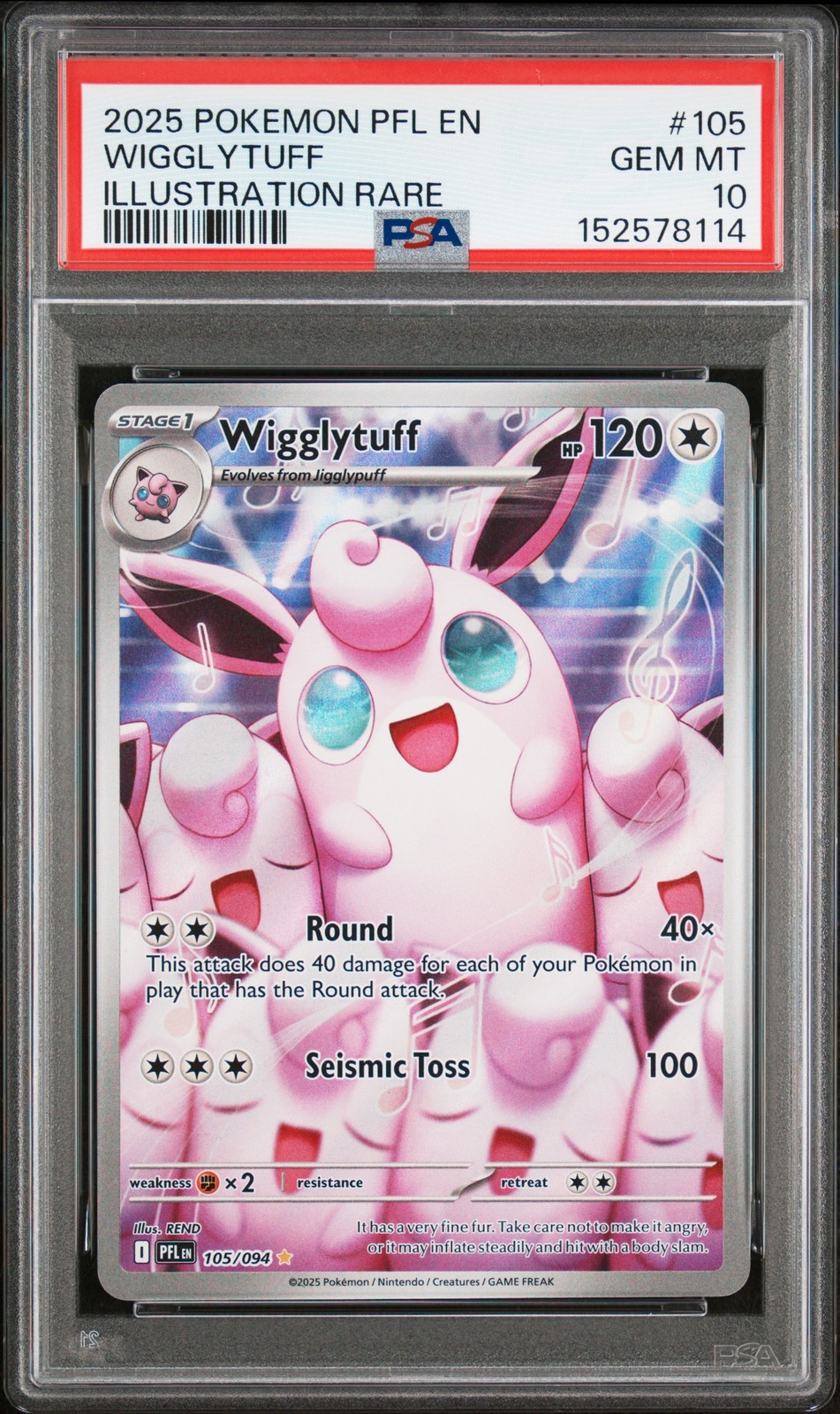 2025 POKEMON PFL EN-PHANTASMAL FLAMES ILLUSTRATION RARE #105 WIGGLYTUFF PSA 10