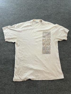 STRONG VALUES HARD WORK AMERICAN FARMING Graphic Tshirt Men s Large Beige