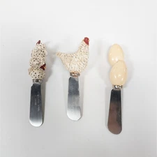 Vintage Chicken Hen and Egg Cheese Spread Knife Lot of 3