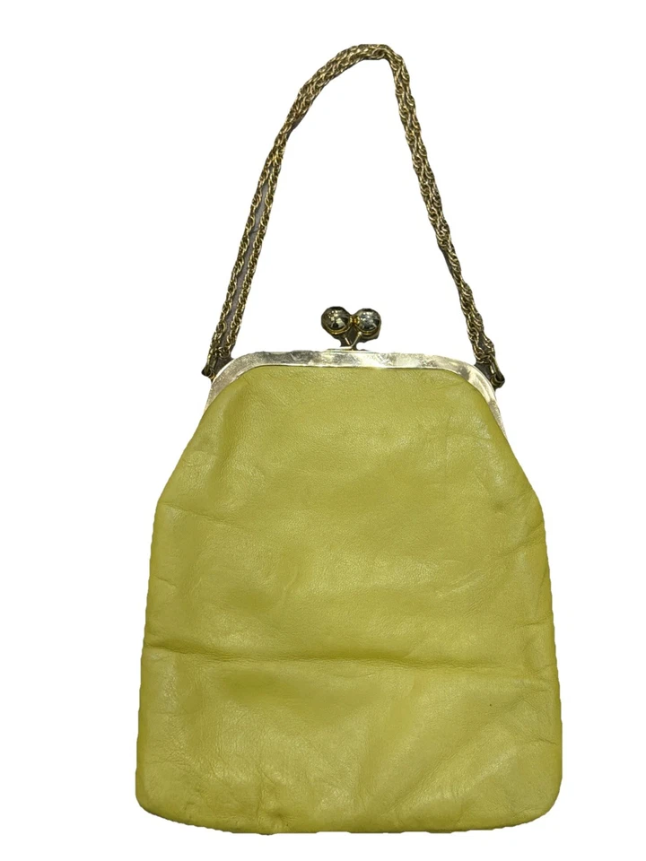Bolso de hombro vintage TRIANGLE New York para mujer con cadena dorada amarillo Foto 2 de 4