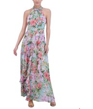 Eliza J Womens Floral-Print Ruffled Maxi Dress, Multicoloured, 14