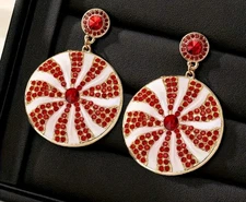 Christmas earrings Candy Peppermint fashion jewelry NEW Free Shipping 2.4 Inch