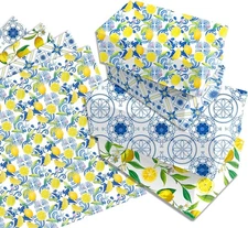 littkeef cliaet Tiles Lemons Wrapping Paper Set - 12 Sheets Inches, blue 