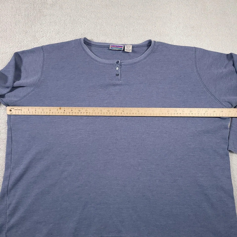 Vtg North Crest Thermal Knit Long Sleeve Shirt Women's 4X 26W/28W Henley Blue - Image 4 of 4