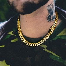 10mm Cuban Link Chain For Men 14k Gold Plated Stainless Steel Chain Necklace