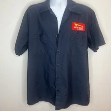 In-N-Out Burger Official Uniform Shirt Navy Blue Button Up Red Patch Mens XL