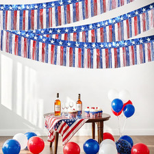 4Th of July Decorations 2 Packs 39 Feet Metallic Banner Foil Fringe Garland, Red