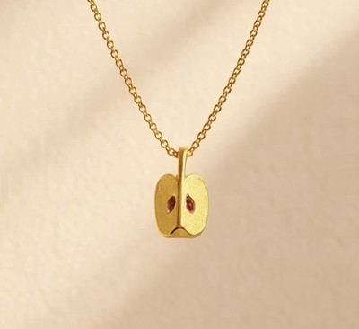 Gold Apple Core Necklace Cute Fruit Pendant Coquette Jewelry Gift for women 076