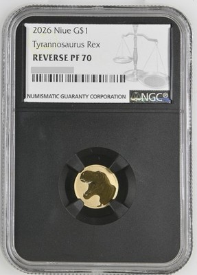 2026 Niue G$1 Tyrannosaurus Rex - 1G 22kt Gold - NGC Reverse PF70