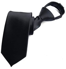 Mens Boys Skinny Pre-tied Zipper Ties Wedding Patterned One Size Black Satin