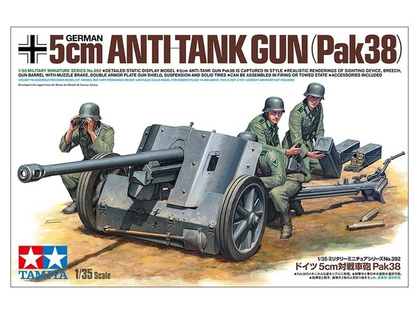 Tamiya 35392 Deutsche Pak 38 5Cm Mit Mannschaft Plastik Modellbausatz 1:35 NEU-image
