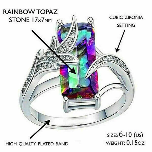 925 Silver Ring Jewelry Mystic Topaz Women Wedding Engagement Rings Size 6-10 - Picture 11 of 57