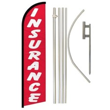 Insurance Red Advertising Windless Banner Flag  Flag Pole Kit  Ground Spike