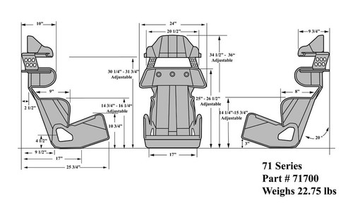 KIRKEY ROAD RACE ECONOMY CONTAINMENT SEAT W/ HEAD & SHOULDER KIT,17",GRAND-AM - Picture 3 of 3