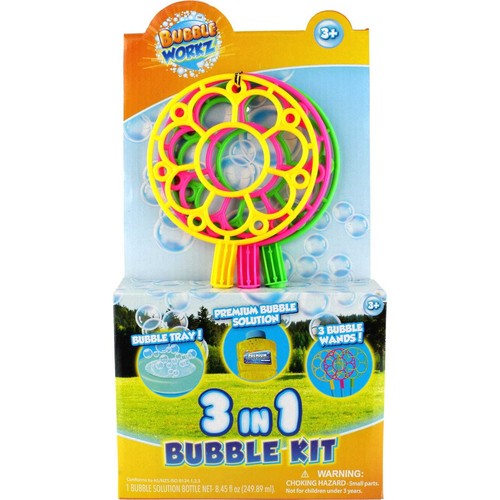 Bubble Blowing Kit 3 Piece Bubble Bottle 3 Wands Tray Birthday Party Supplies - Picture 2 of 2