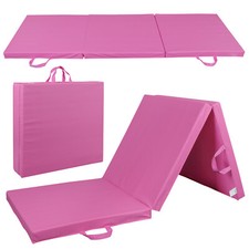 PU Leather Gym Mat Fitness Exercise Tri-Fold Tumbling Arts Workout Pink