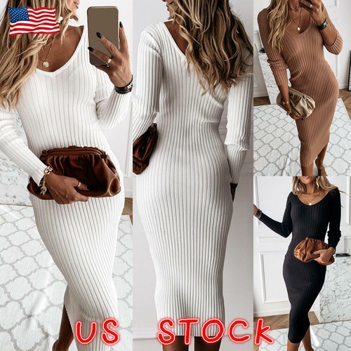 Women's Long Sleeve Midi Jumper Dress 