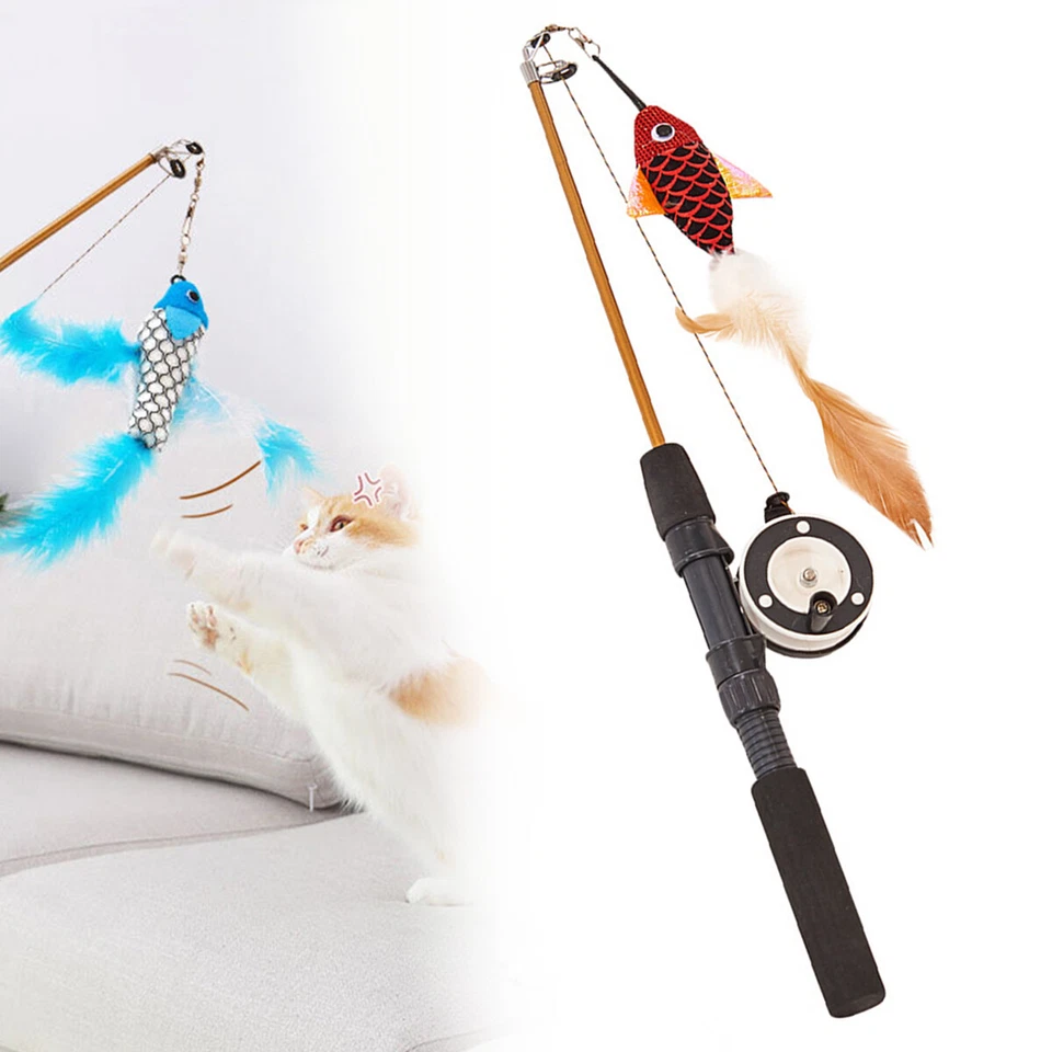Cat Telescopic Fishing Rod Toy Cat Teaser Stick Fish Hanging Interactive Funny - Image 2 of 4