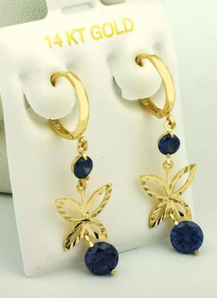 AAA TANZANITE 1.86 Cts HUGGIES EARRINGS 14k Yellow Gold ** NEW WITH TAG ** - Image 2 of 3