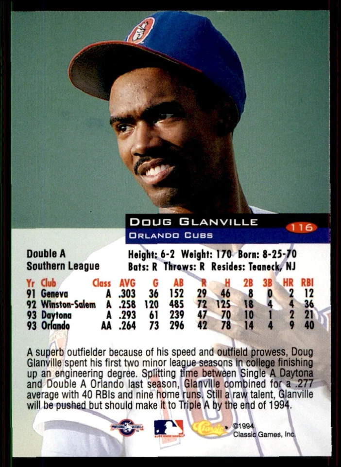 1994 Classic Doug Glanville Orlando Cubs #116 - Image 2 of 2