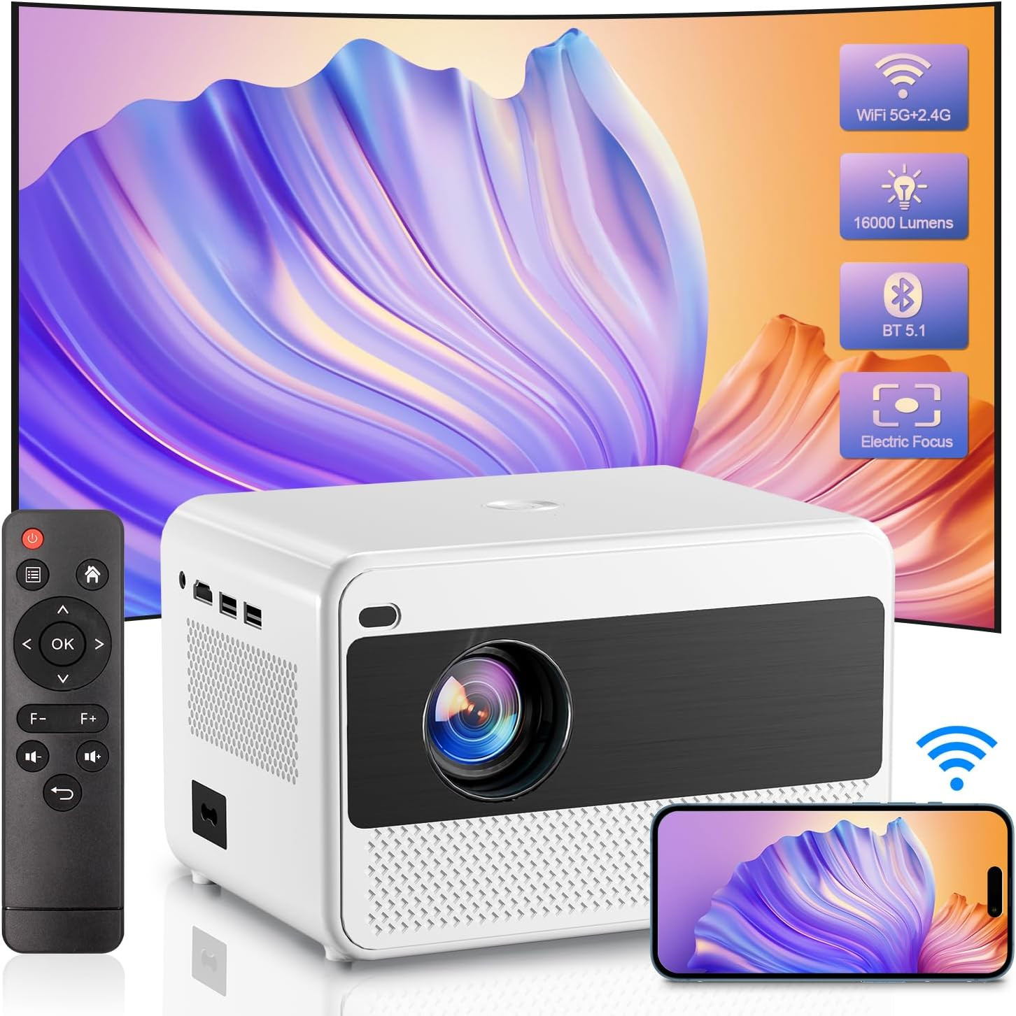 Rétroprojecteur Bluetooth doté d'une puissance lumineuse de 16000 lumens