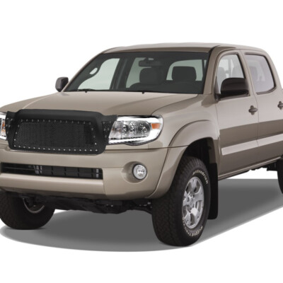 TLAPS For 2005-2011 Tacoma Chrome LED Bar Headlights Am+Matte Blk Rivet M Grille