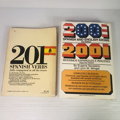 2 lot Spanish/English books 2001 Spanish & English Idioms and 201 Spanish Verbs