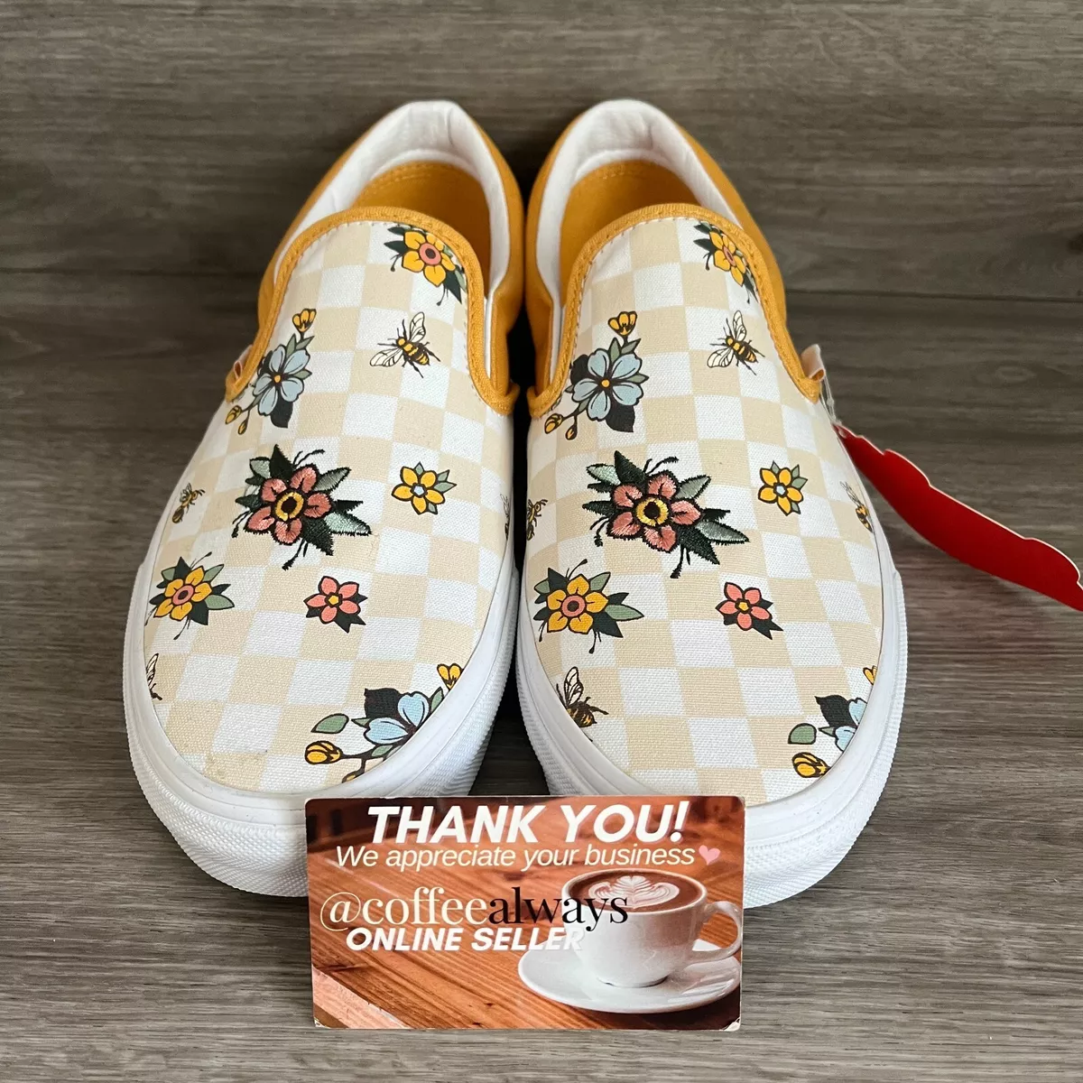 Vans Classic Slip-On Cottage Check Floral Yellow White Size 10 Women's NWOB